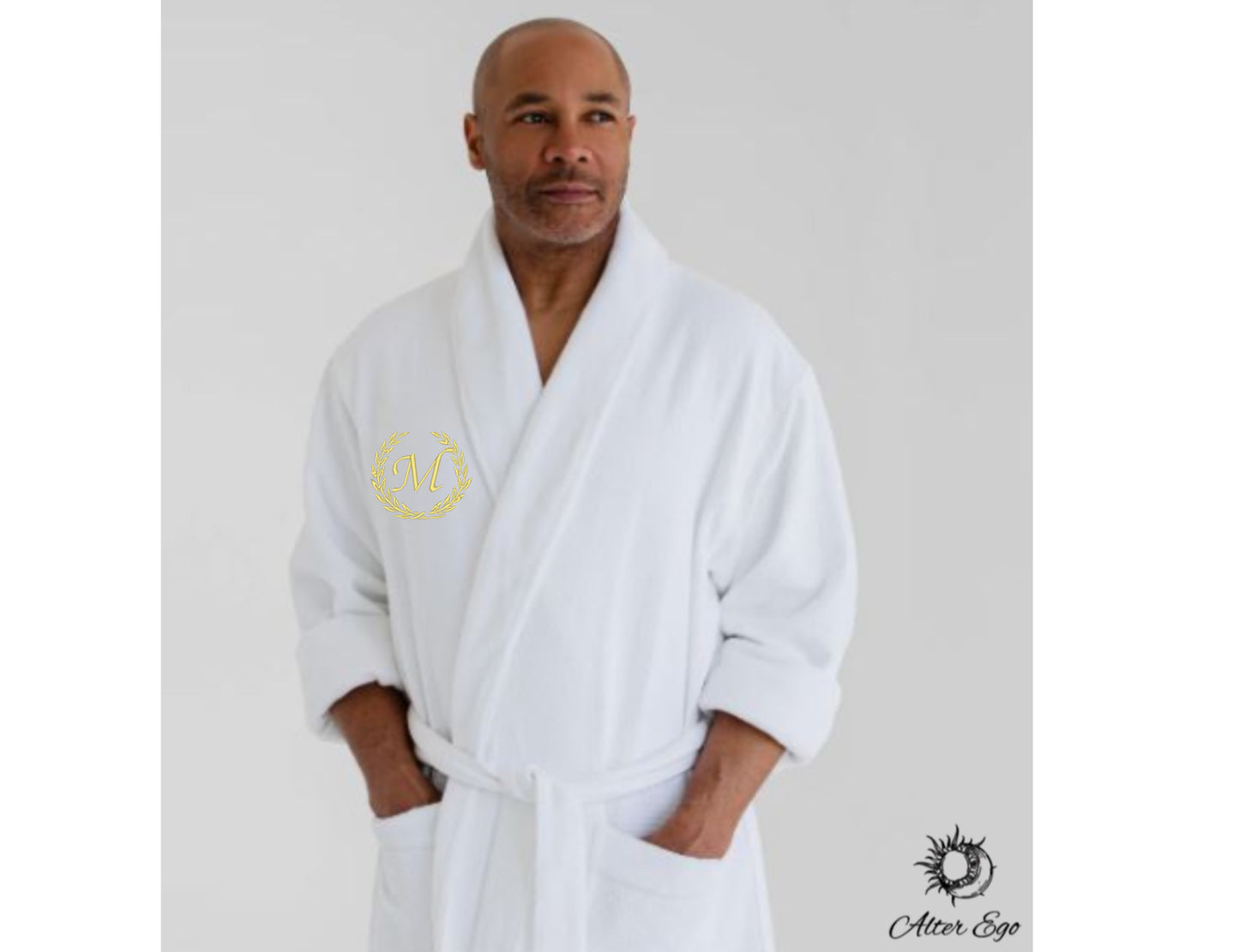 Halat de baie premium personalizat cu initiala unisex