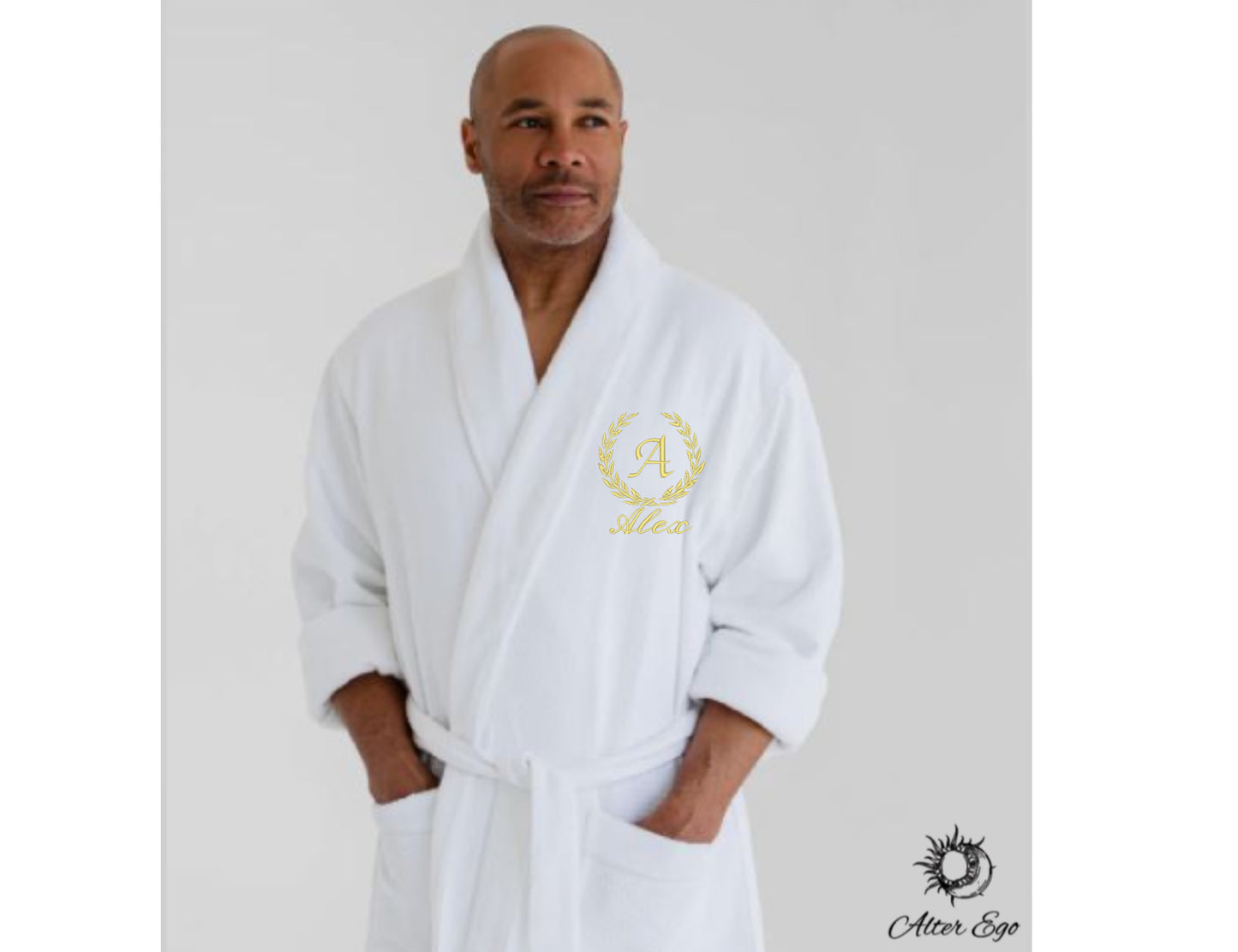 Halat de baie premium personalizat cu initiala si nume unisex