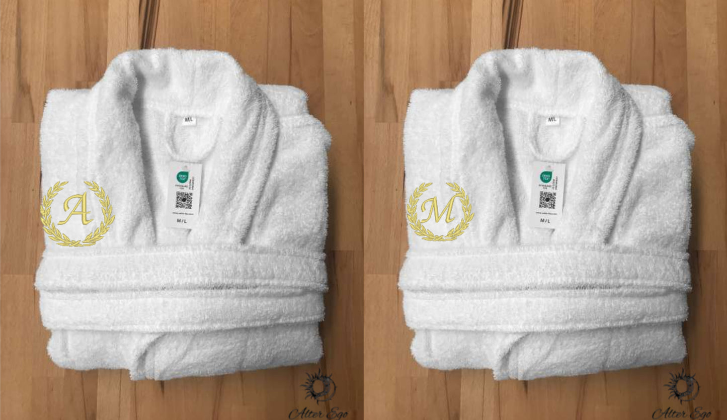 Set halate de baie premium personalizat cu initiala cuplu