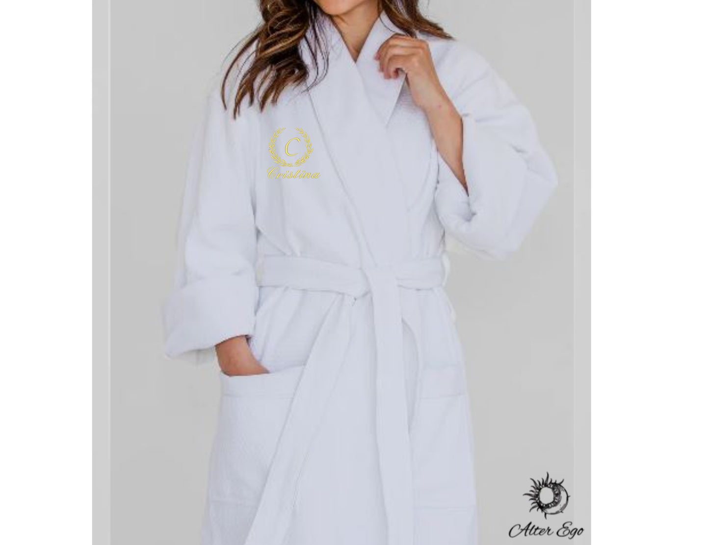 Halat de baie premium personalizat cu initiala si nume unisex
