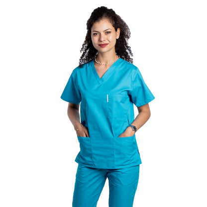 Halat medical personalizat prin broderie cu anchior in forma V cu trei buzunare aplicate