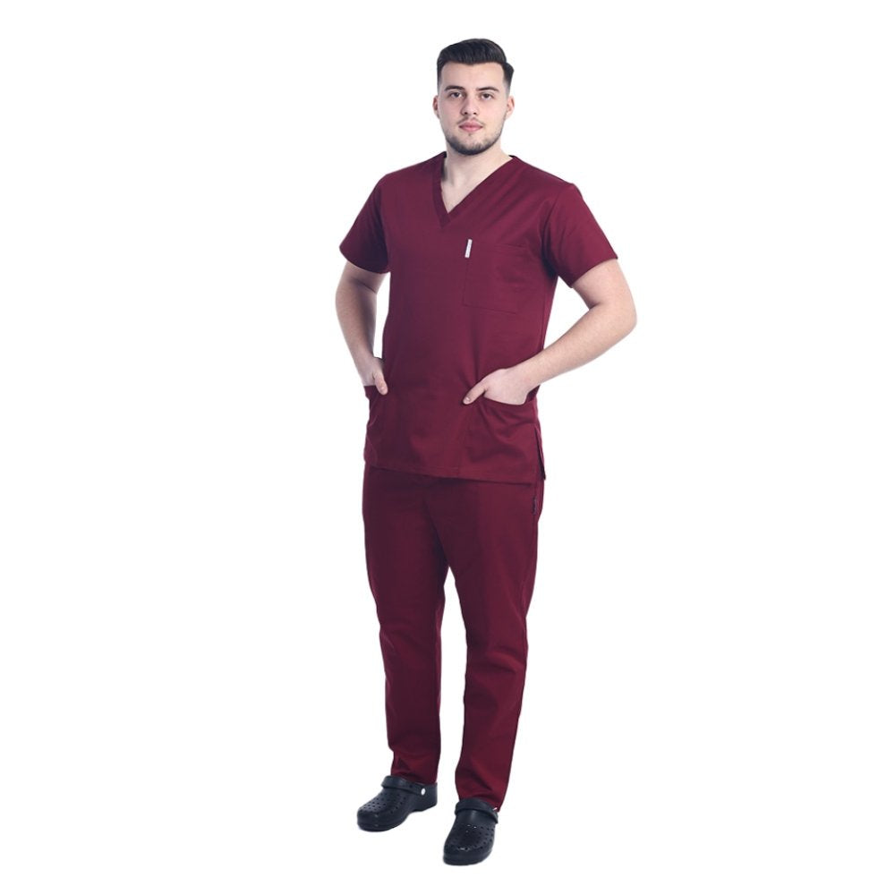 Costum medical personalizat prin broderie barbati grena unisex