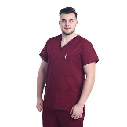Halat medical personalizat prin broderie barbati  cu anchior in forma V si trei buzunare aplicate