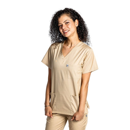 Halat medical personalizat prin broderie cu anchior in forma V cu trei buzunare aplicate
