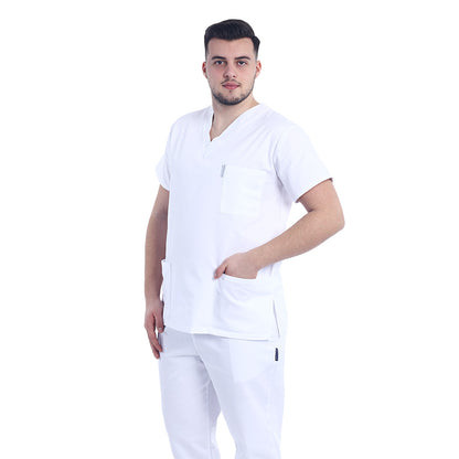 Halat medical personalizat prin broderie barbati  cu anchior in forma V si trei buzunare aplicate