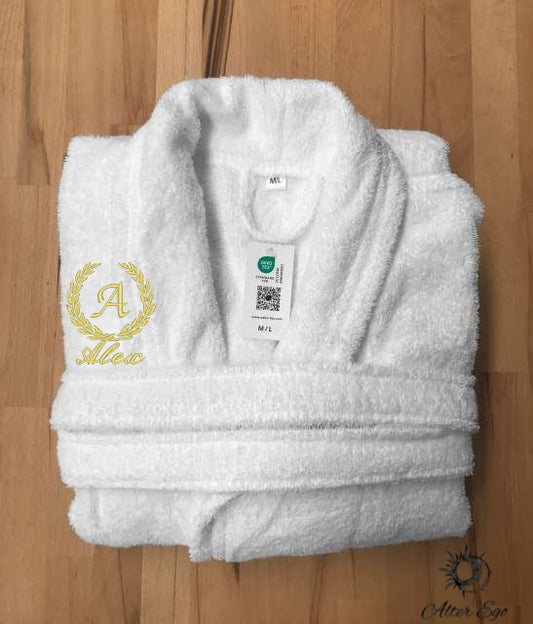 Halat de baie premium personalizat cu initiala si nume unisex
