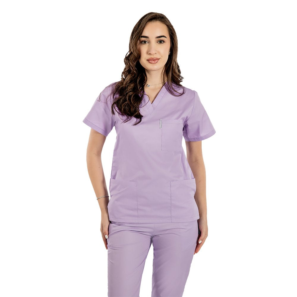 Halat medical personalizat prin broderie cu anchior in forma V cu trei buzunare aplicate