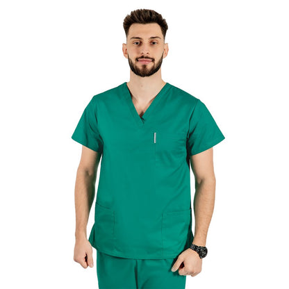 Halat medical personalizat prin broderie barbati  cu anchior in forma V si trei buzunare aplicate
