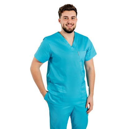 Halat medical personalizat prin broderie barbati  cu anchior in forma V si trei buzunare aplicate