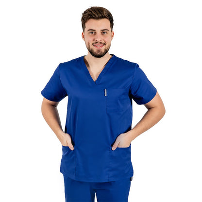 Halat medical personalizat prin broderie barbati  cu anchior in forma V si trei buzunare aplicate