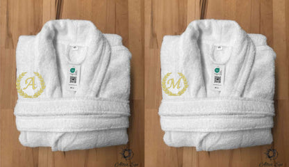 Set halate de baie premium personalizat cu initiala cuplu