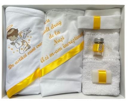 Trusou de botez, 6 piese cu Ingeras - Galben