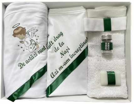 Trusou de botez, 6 piese cu Ingeras - Verde